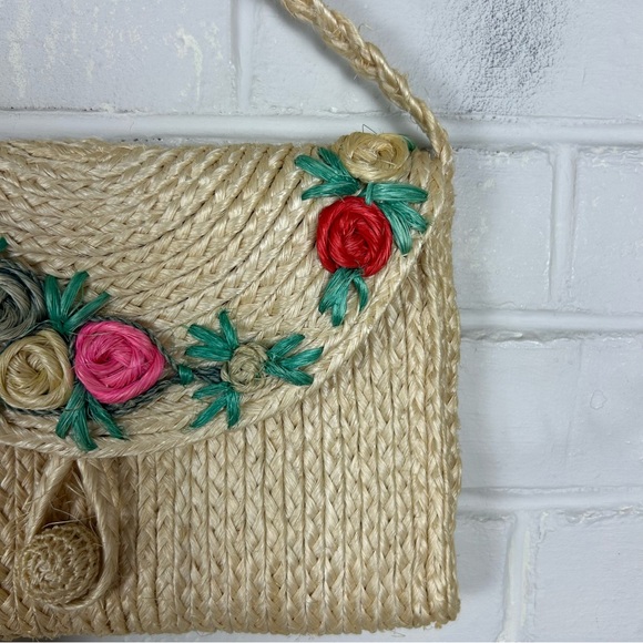 Vintage Straw Woven Floral Small Handbag - Picture 4 of 11